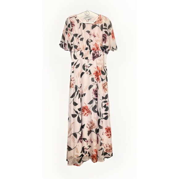 Calvin Klein Maxi Dress White Pink Floral Flutter Sleeve Size 8 Coquette - Picture 2 of 9